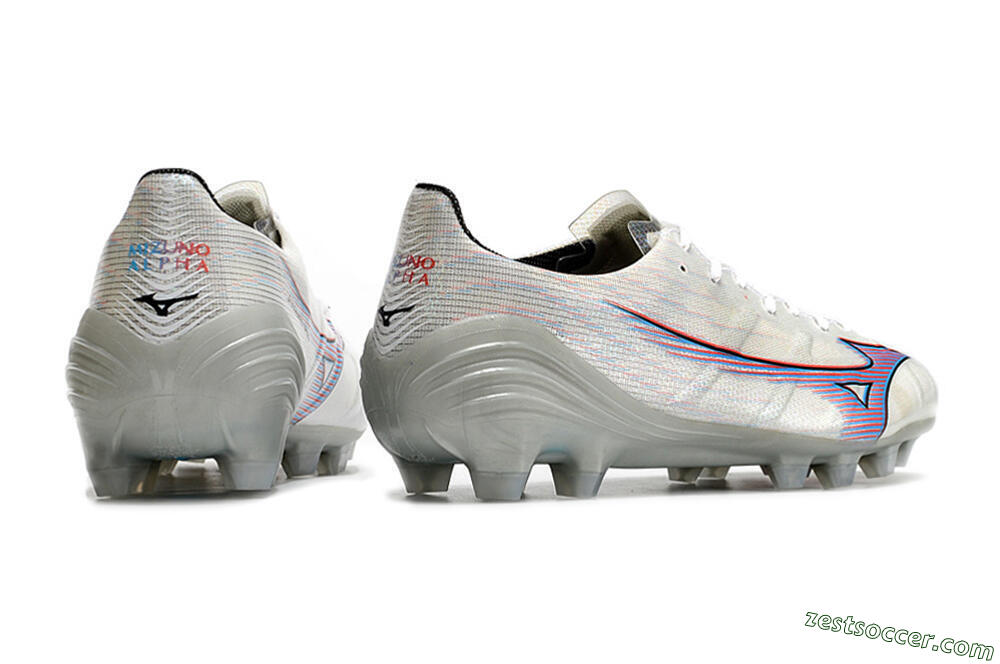 Mizuno Morelia Alpha FG Low-Tops Soccer Cleats - Silver/Red/Blue 6