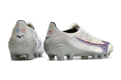 Mizuno Morelia Alpha FG Low-Tops Soccer Cleats - Silver/Red/Blue