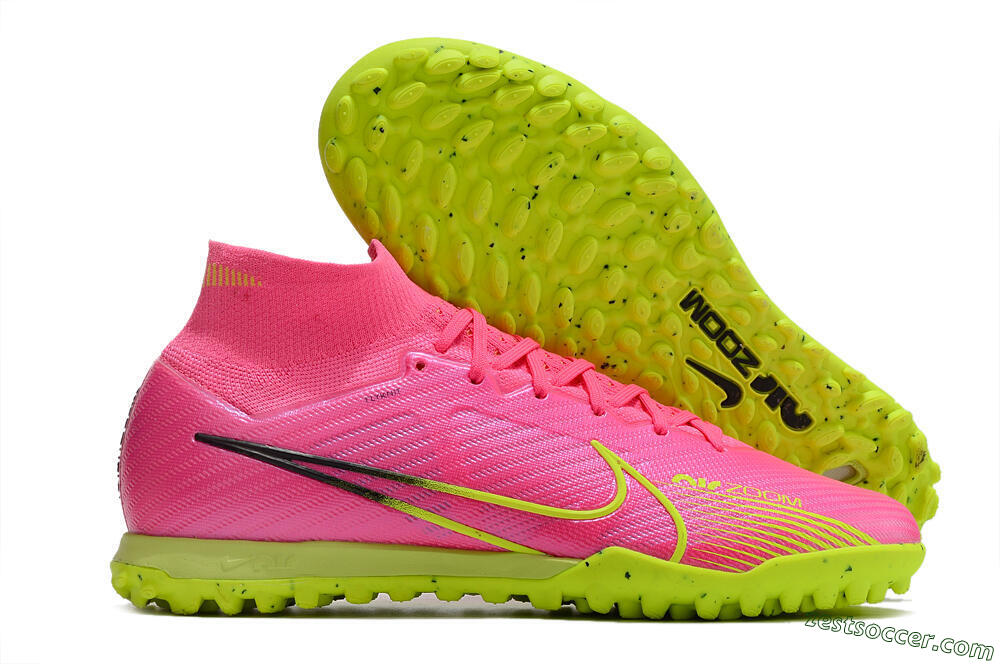 Nike Air Zoom Mercurial Superfly 9 Elite TF High-Tops Soccer Shoes - Pink/Green/Black 0