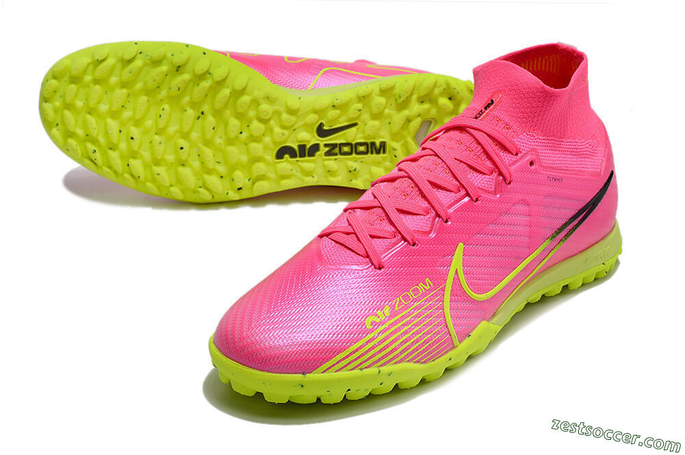 Nike Air Zoom Mercurial Superfly 9 Elite TF High-Tops Soccer Shoes - Pink/Green/Black 3
