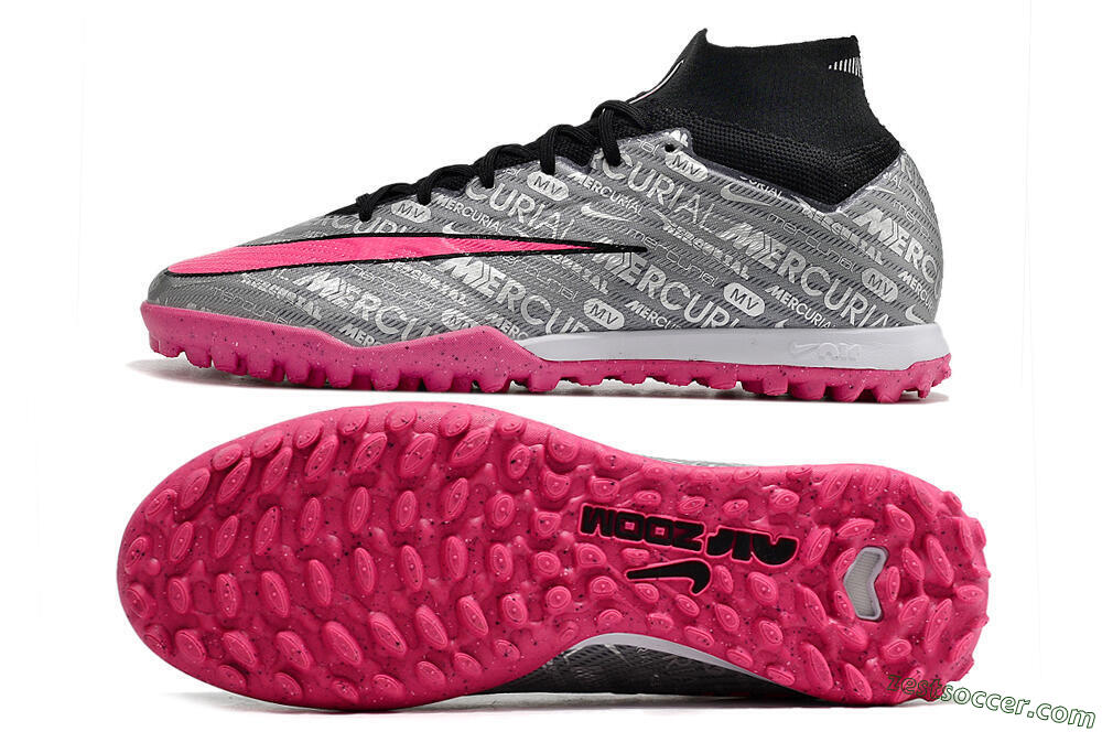 Nike Mercurial Superfly 8 Elite TF High-Tops Soccer Shoes - Grey/Black/Pink 1