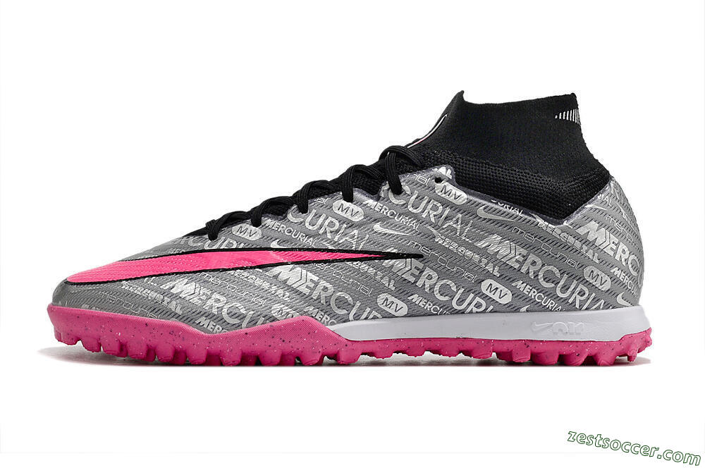 Nike Mercurial Superfly 8 Elite TF High-Tops Soccer Shoes - Grey/Black/Pink 2