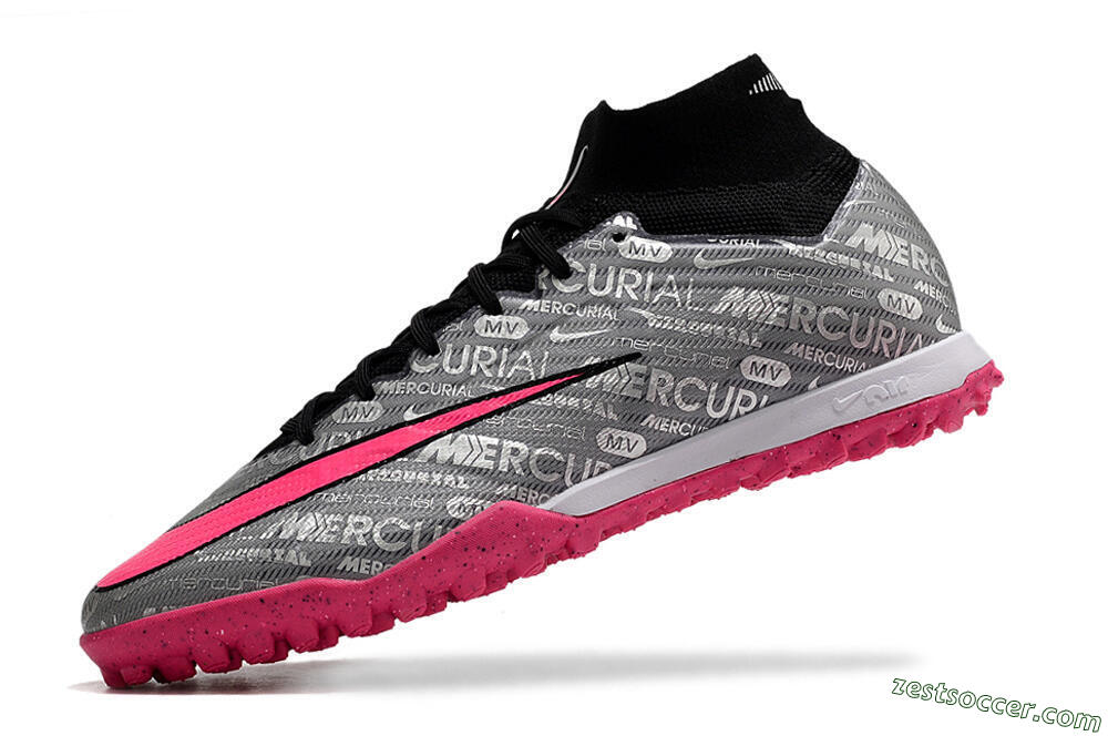Nike Mercurial Superfly 8 Elite TF High-Tops Soccer Shoes - Grey/Black/Pink 4