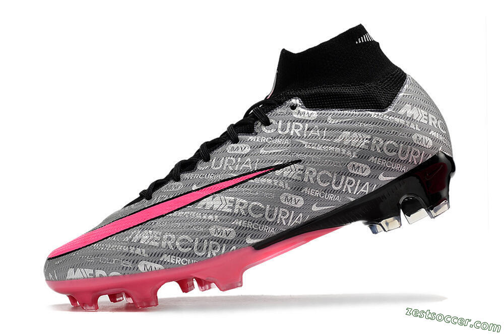 Nike Air Zoom Mercurial Superfly 9 Elite FG High-Tops Soccer Cleats - Silver/Pink/Black 5