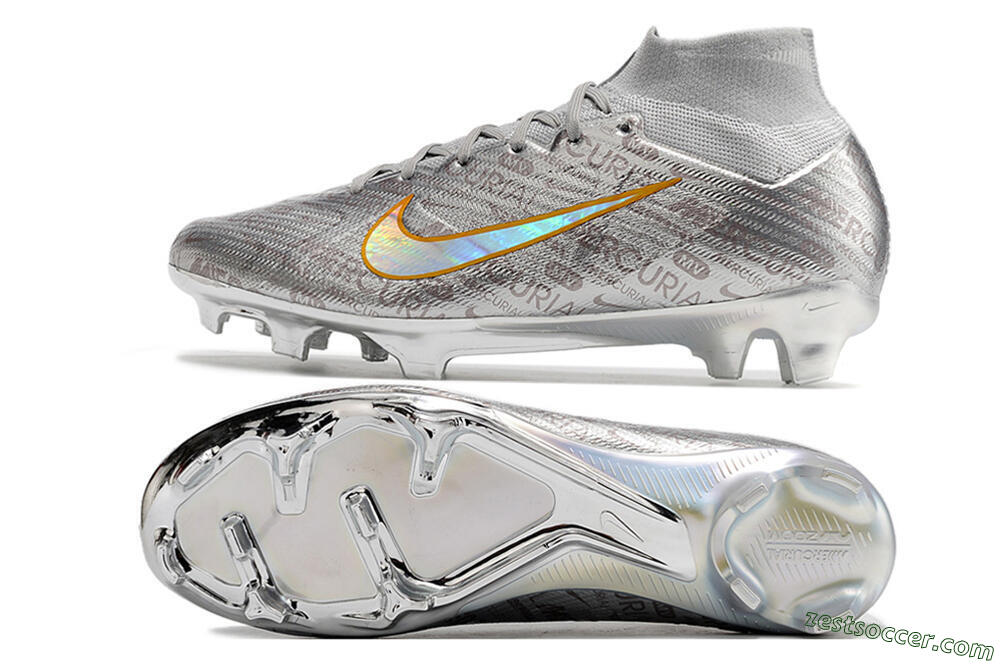 Nike Air Zoom Mercurial Superfly 9 Elite FG High-Tops Soccer Cleats - Silver/Gold 1