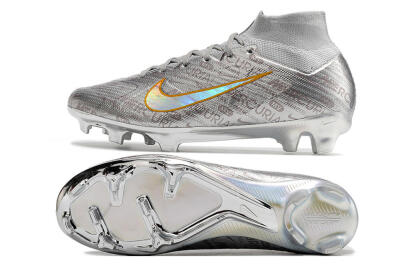 Nike Air Zoom Mercurial Superfly 9 Elite FG High-Tops Soccer Cleats - Silver/Gold