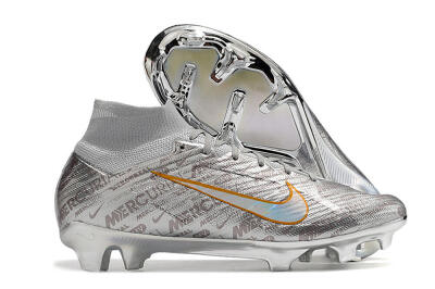 Nike Air Zoom Mercurial Superfly 9 Elite FG High-Tops Soccer Cleats - Silver/Gold