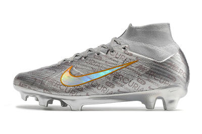 Nike Air Zoom Mercurial Superfly 9 Elite FG High-Tops Soccer Cleats - Silver/Gold