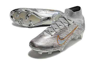 Nike Air Zoom Mercurial Superfly 9 Elite FG High-Tops Soccer Cleats - Silver/Gold