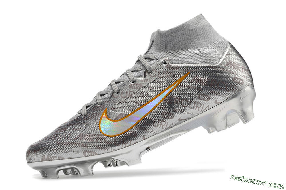 Nike Air Zoom Mercurial Superfly 9 Elite FG High-Tops Soccer Cleats - Silver/Gold 5