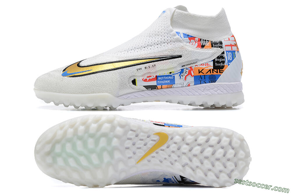 Harry Kane x Nike Phantom GX Elite DF Link TF High-Tops Soccer Shoes - White/Gold/Black 1