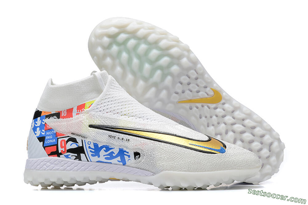 Harry Kane x Nike Phantom GX Elite DF Link TF High-Tops Soccer Shoes - White/Gold/Black 0