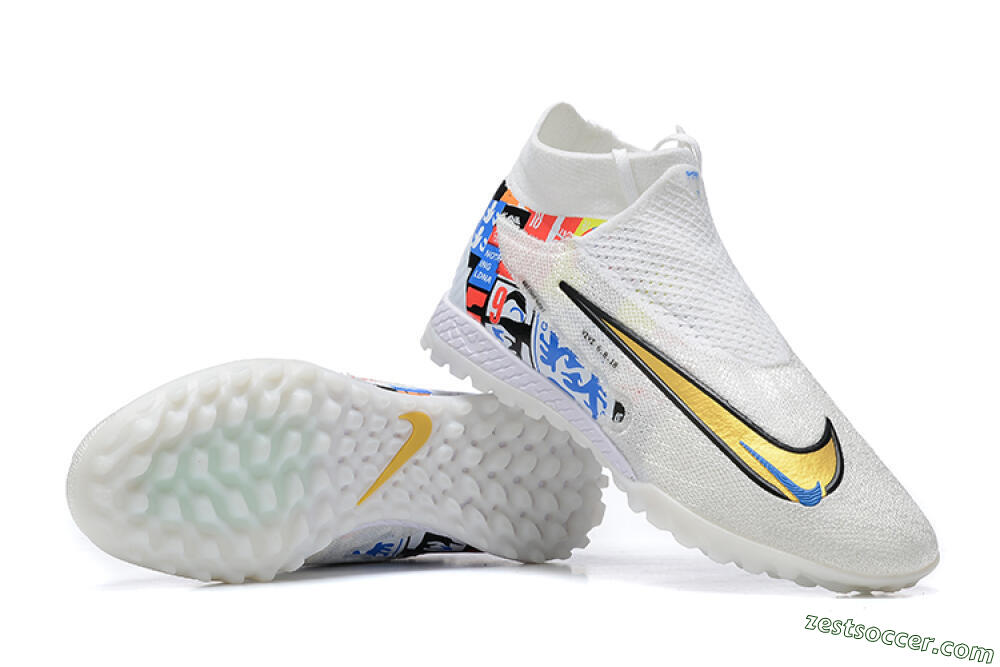 Harry Kane x Nike Phantom GX Elite DF Link TF High-Tops Soccer Shoes - White/Gold/Black 4