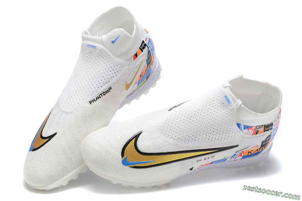 Harry Kane x Nike Phantom GX Elite DF Link TF High-Tops Soccer Shoes - White/Gold/Black 5