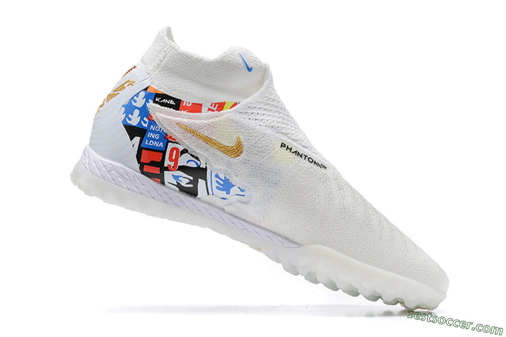 Harry Kane x Nike Phantom GX Elite DF Link TF High-Tops Soccer Shoes - White/Gold/Black 6