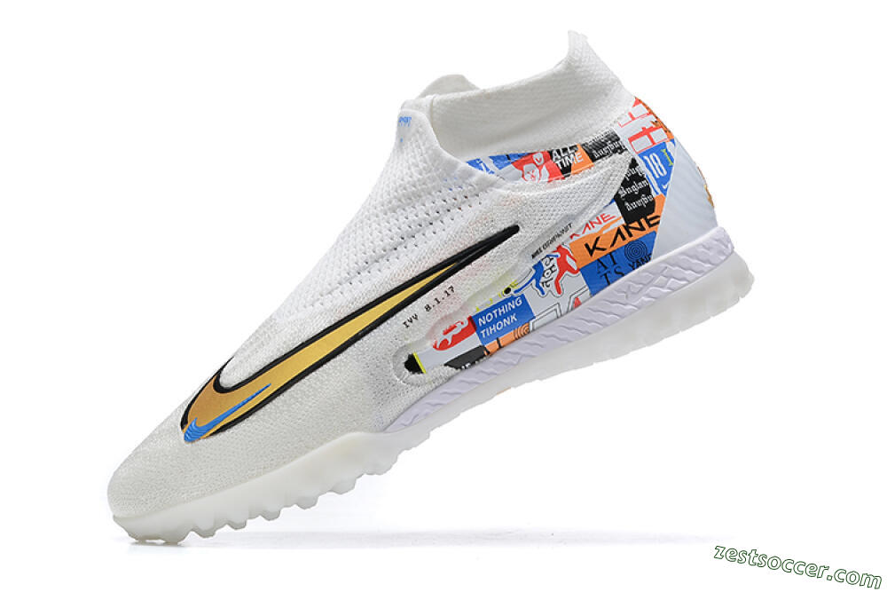 Harry Kane x Nike Phantom GX Elite DF Link TF High-Tops Soccer Shoes - White/Gold/Black 7
