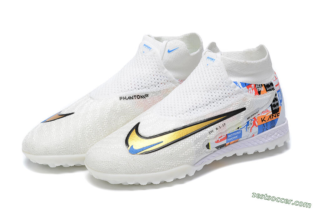 Harry Kane x Nike Phantom GX Elite DF Link TF High-Tops Soccer Shoes - White/Gold/Black 9