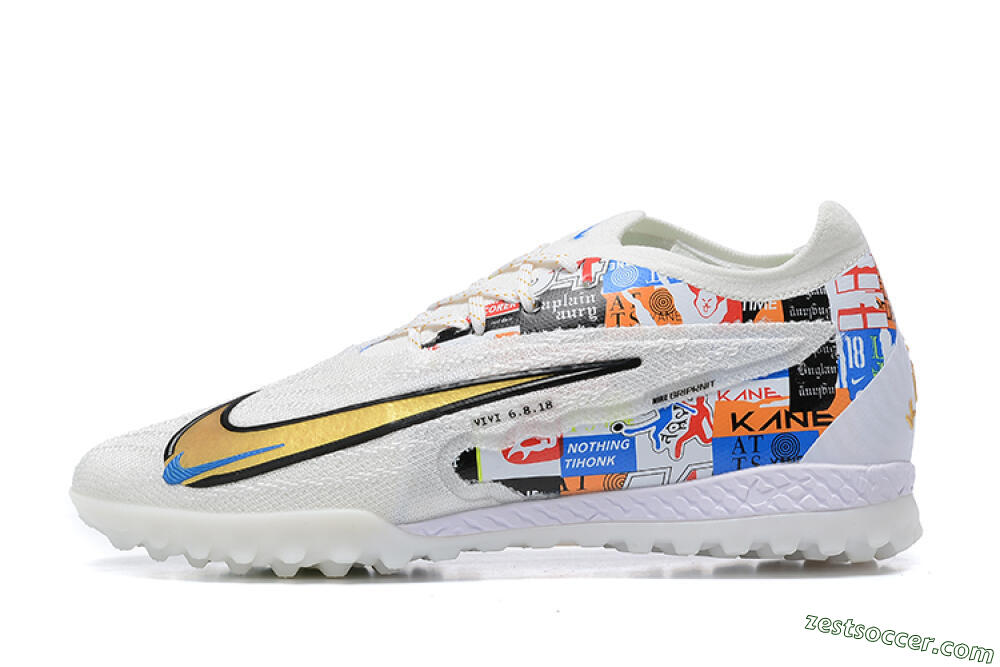 Harry Kane x Nike Phantom GX Elite TF Low-Tops Soccer Shoes - White/Gold/Black 2