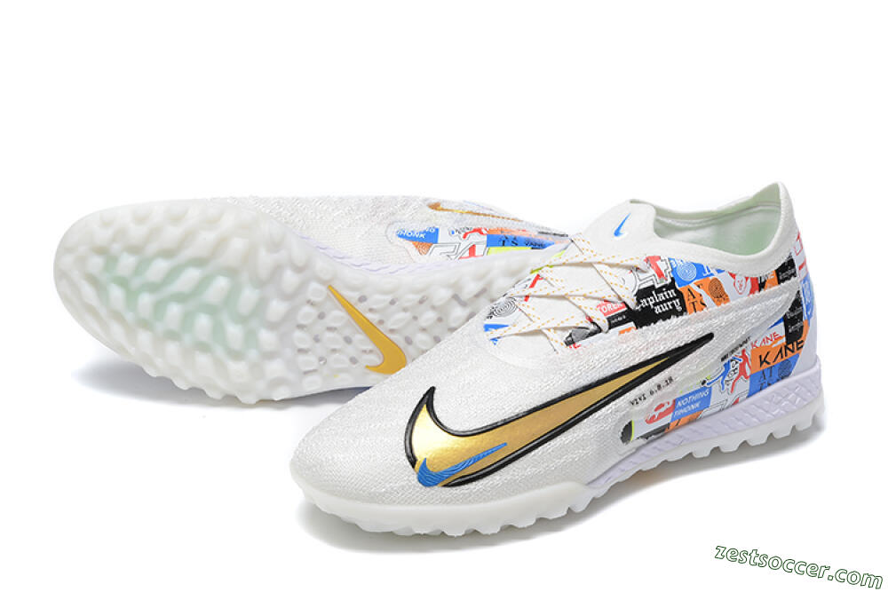 Harry Kane x Nike Phantom GX Elite TF Low-Tops Soccer Shoes - White/Gold/Black 3
