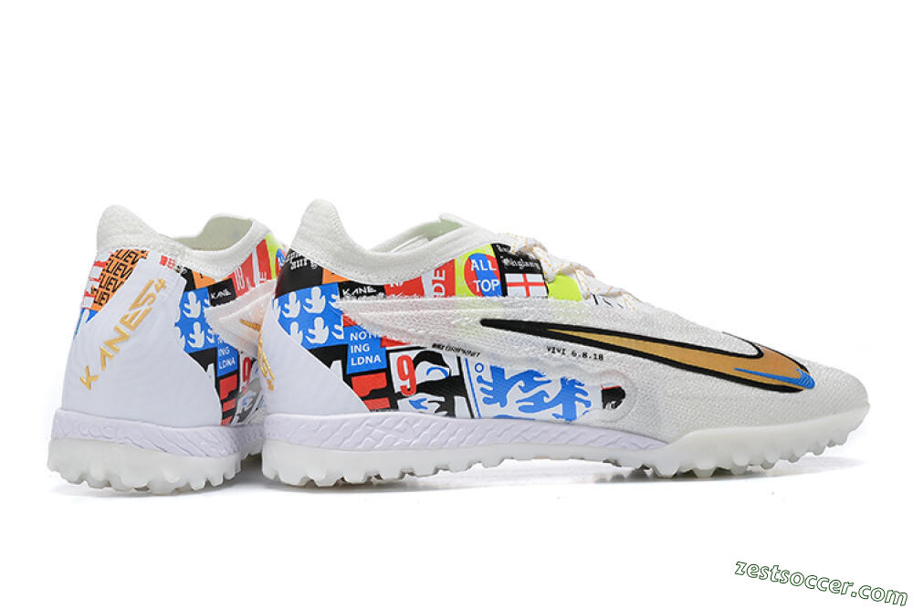 Harry Kane x Nike Phantom GX Elite TF Low-Tops Soccer Shoes - White/Gold/Black 8