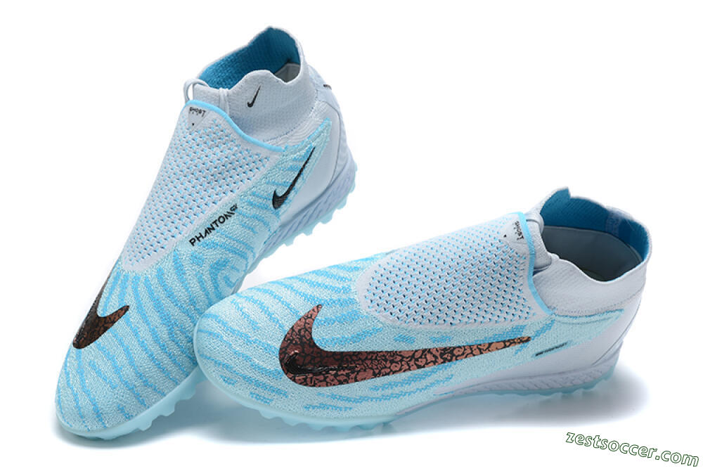 Nike Phantom GX Elite DF Link TF High-Tops Soccer Shoes - Grey/Blue/Black 5