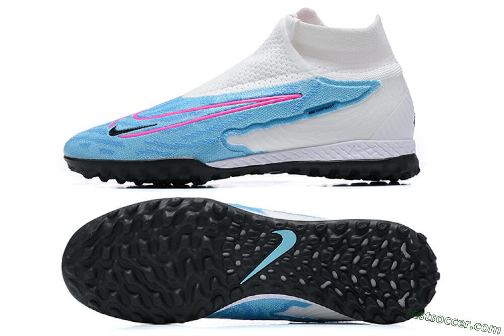 Nike Phantom GX Elite DF Link TF High-Tops Soccer Shoes - White/Blue/Pink 1
