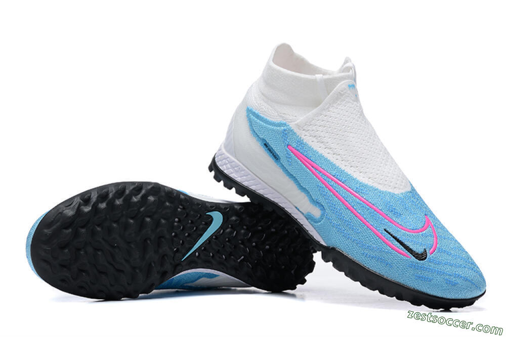 Nike Phantom GX Elite DF Link TF High-Tops Soccer Shoes - White/Blue/Pink 4