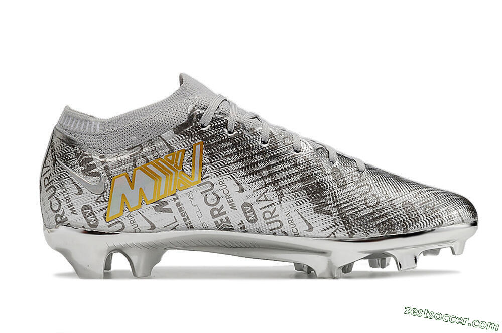 Nike Air Zoom Mercurial Vapor 15 Elite FG Low-Tops Soccer Cleats - Sliver/Gold/Rainbow 4