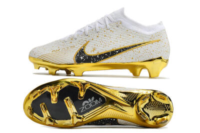Nike Air Zoom Mercurial Vapor 15 Elite FG Low-Tops Soccer Cleats - White/Gold/Black