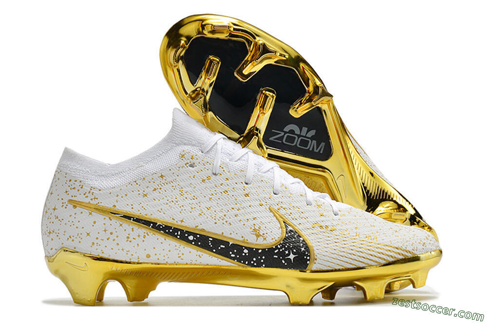 Nike Air Zoom Mercurial Vapor 15 Elite FG Low-Tops Soccer Cleats - White/Gold/Black 0