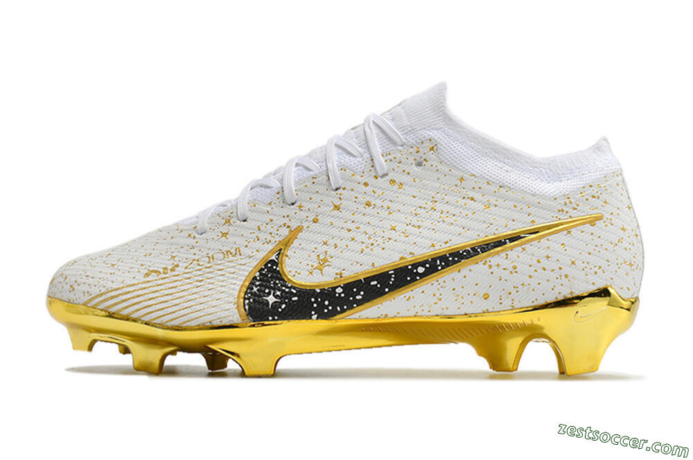 Nike Air Zoom Mercurial Vapor 15 Elite FG Low-Tops Soccer Cleats - White/Gold/Black 2