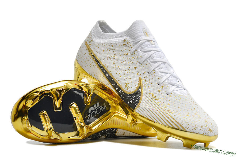 Nike Air Zoom Mercurial Vapor 15 Elite FG Low-Tops Soccer Cleats - White/Gold/Black 3