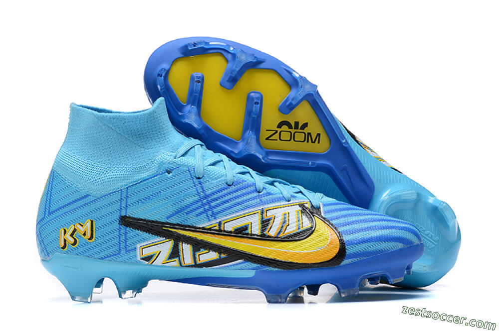 Kylian Mbappe x Nike Air Zoom Mercurial Superfly 9 Elite FG High-Tops Soccer Cleats - Blue/Yellow/Black 0