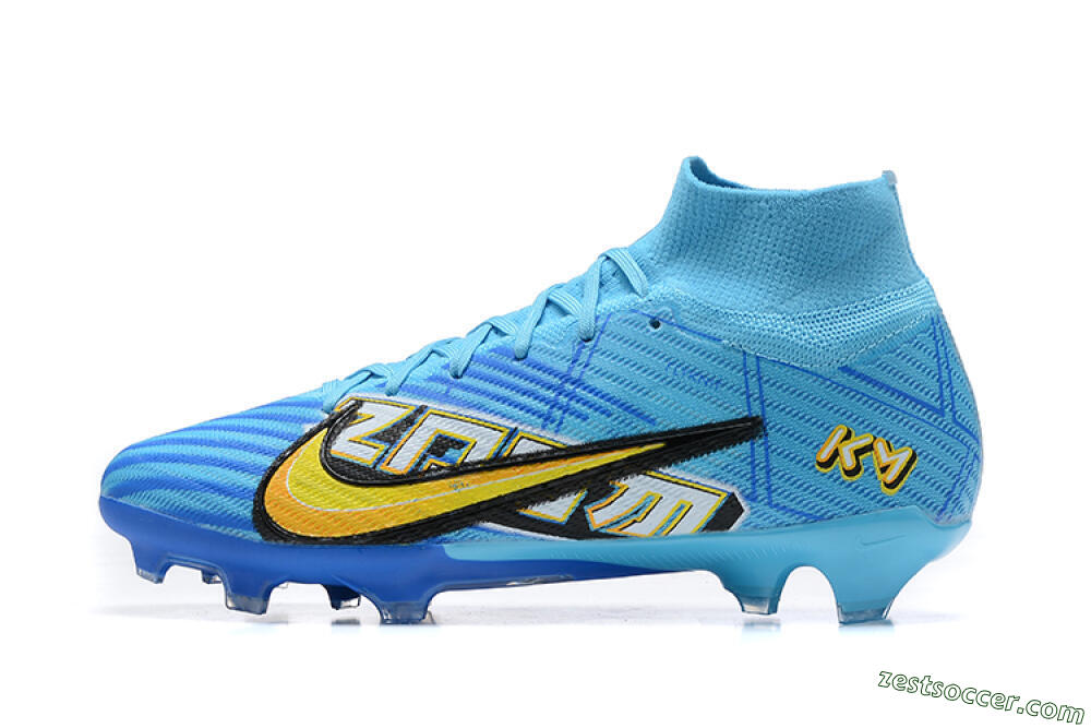 Kylian Mbappe x Nike Air Zoom Mercurial Superfly 9 Elite FG High-Tops Soccer Cleats - Blue/Yellow/Black 2