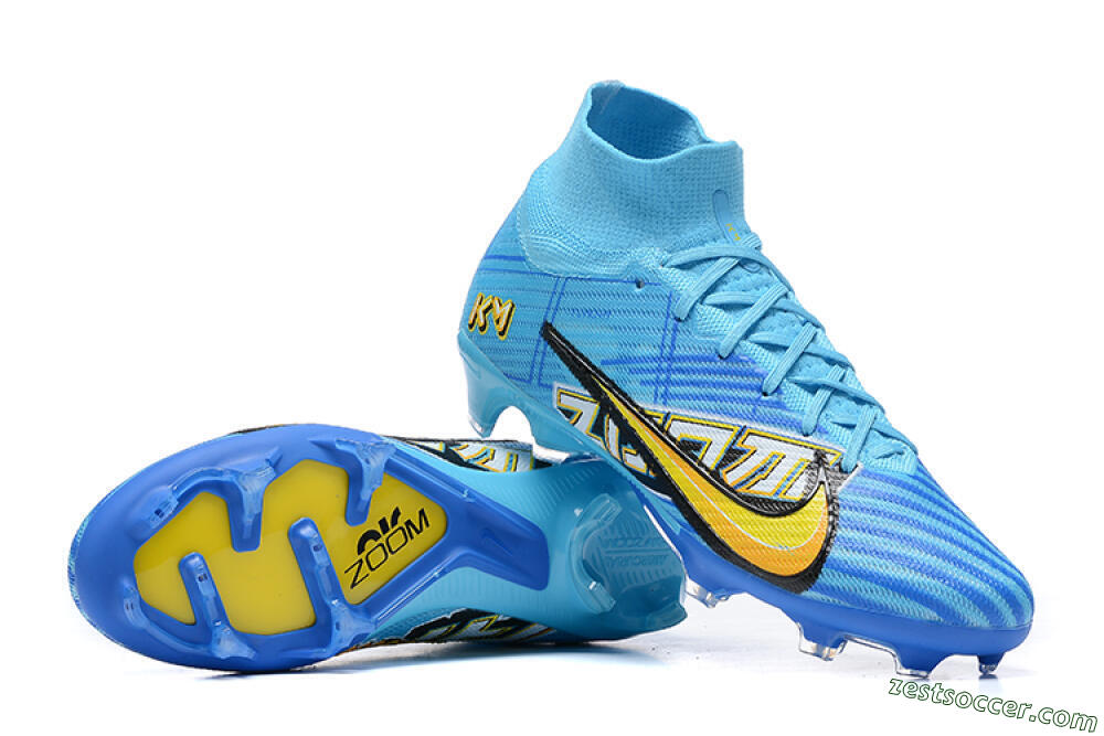 Kylian Mbappe x Nike Air Zoom Mercurial Superfly 9 Elite FG High-Tops Soccer Cleats - Blue/Yellow/Black 4