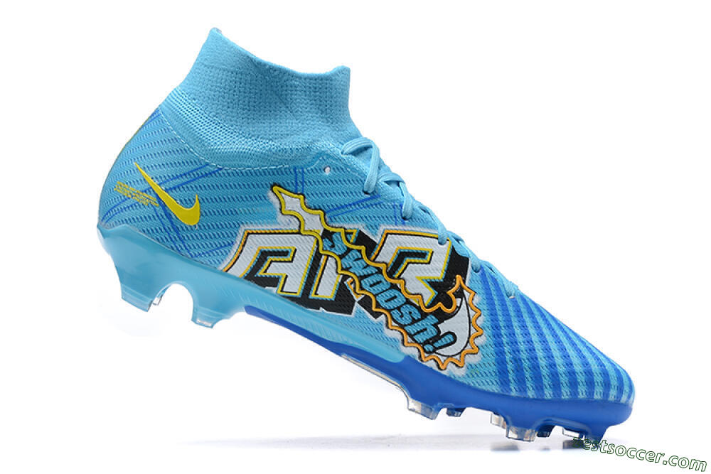 Kylian Mbappe x Nike Air Zoom Mercurial Superfly 9 Elite FG High-Tops Soccer Cleats - Blue/Yellow/Black 6