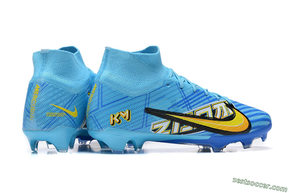 Kylian Mbappe x Nike Air Zoom Mercurial Superfly 9 Elite FG High-Tops Soccer Cleats - Blue/Yellow/Black 9