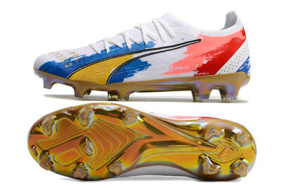 Puma Ultra Ultimate FG Low-Tops Soccer Cleats - White/Blue/Red/Gold