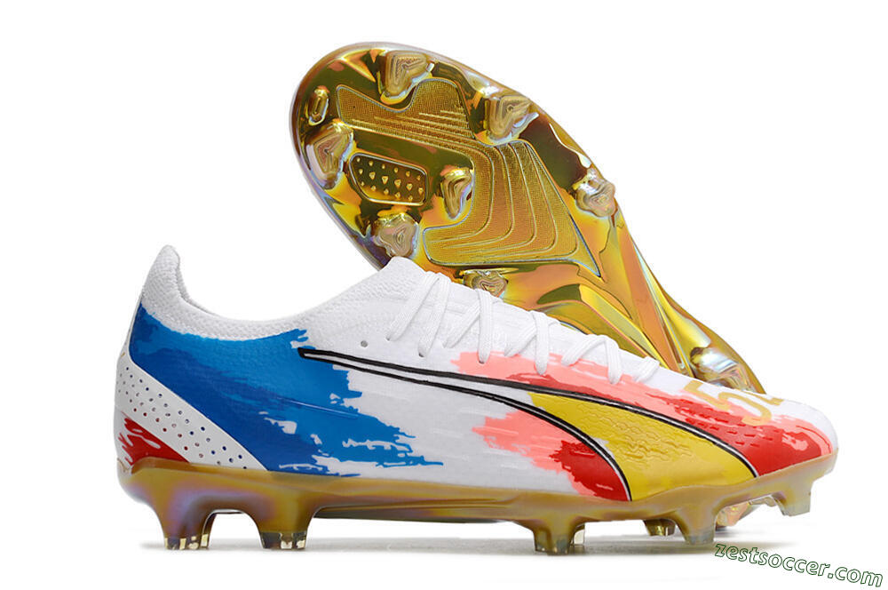 Puma Ultra Ultimate FG Low-Tops Soccer Cleats - White/Blue/Red/Gold 0