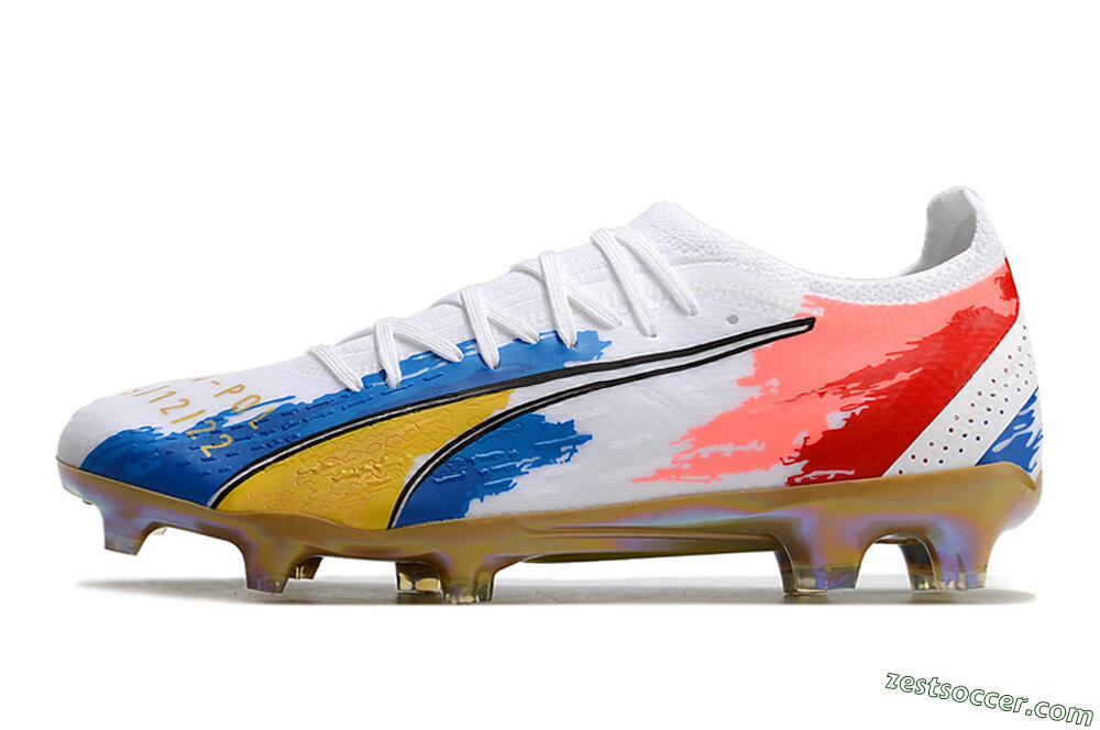 Puma Ultra Ultimate FG Low-Tops Soccer Cleats - White/Blue/Red/Gold 2