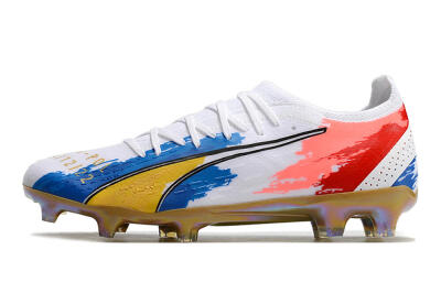 Puma Ultra Ultimate FG Low-Tops Soccer Cleats - White/Blue/Red/Gold