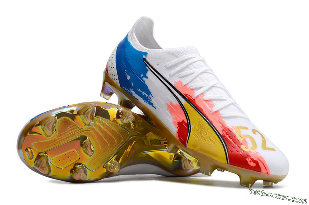 Puma Ultra Ultimate FG Low-Tops Soccer Cleats - White/Blue/Red/Gold 3