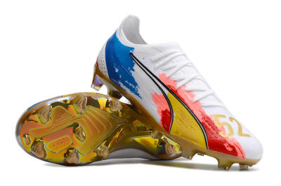 Puma Ultra Ultimate FG Low-Tops Soccer Cleats - White/Blue/Red/Gold
