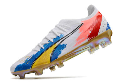 Puma Ultra Ultimate FG Low-Tops Soccer Cleats - White/Blue/Red/Gold