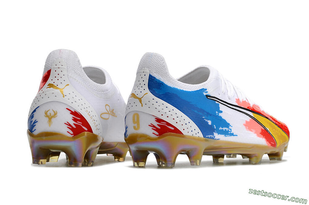 Puma Ultra Ultimate FG Low-Tops Soccer Cleats - White/Blue/Red/Gold 6