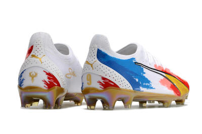 Puma Ultra Ultimate FG Low-Tops Soccer Cleats - White/Blue/Red/Gold