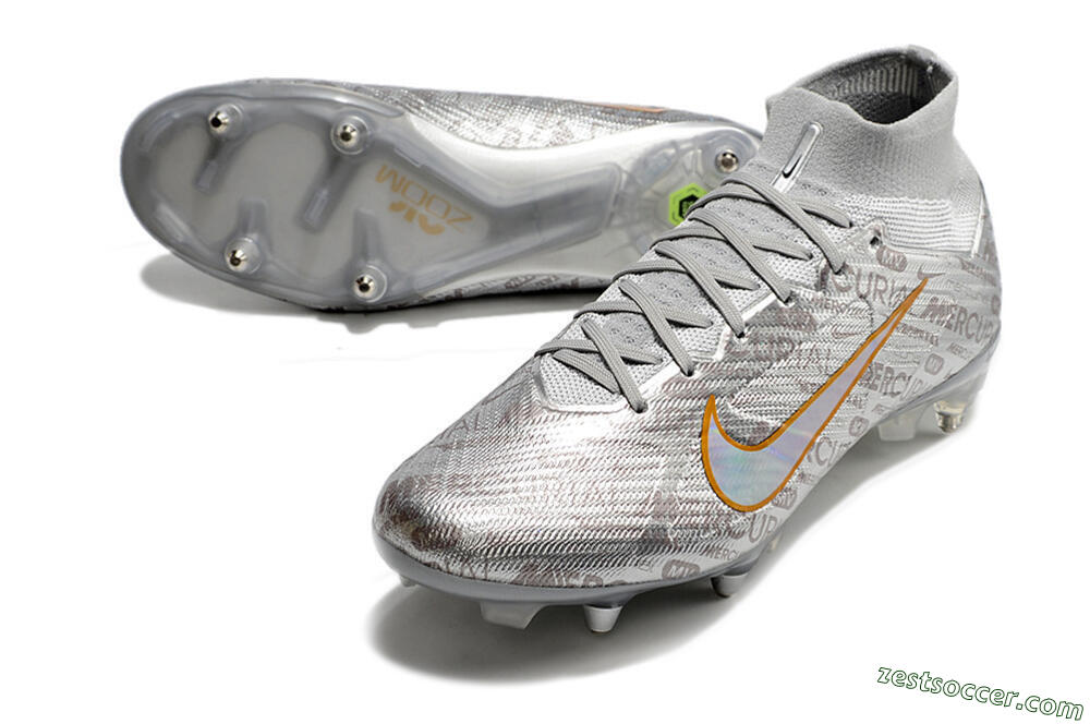 Nike Air Zoom Mercurial Superfly 9 Elite SG High-Tops Soccer Shoes - Sliver/Orange 3