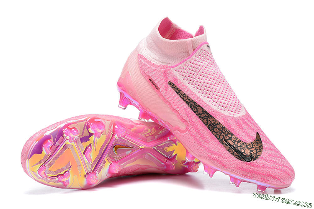 Nike Phantom GX Elite DF Link FG High-Tops Soccer Cleats - Pink/Black/Gold 4