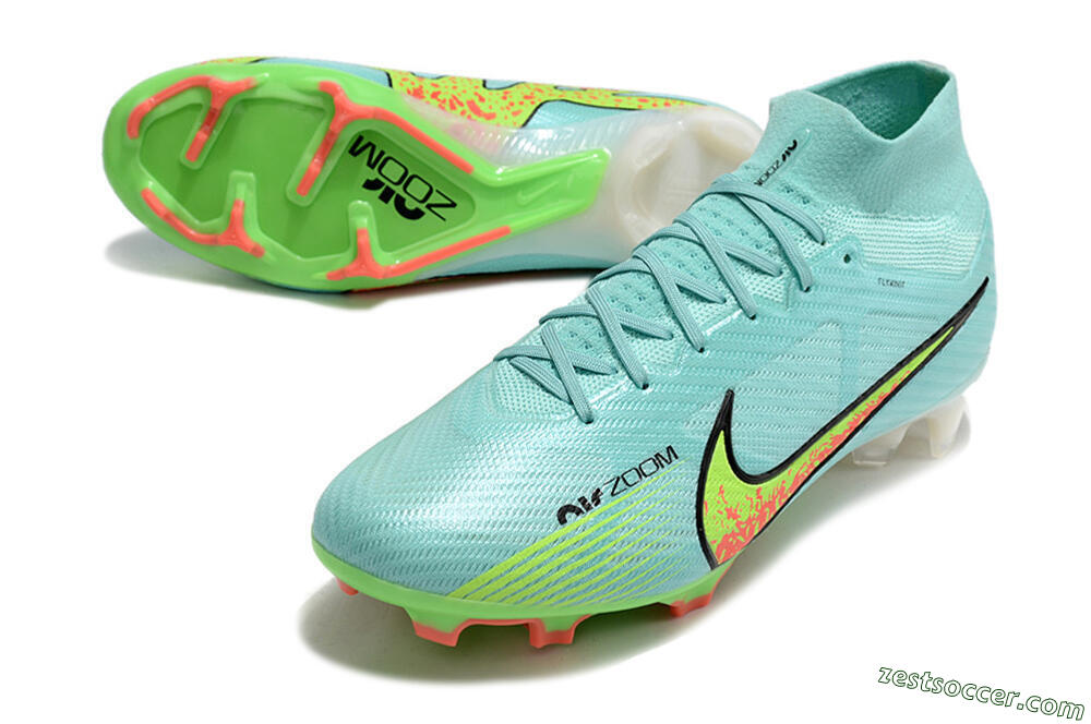 Nike Air Zoom Mercurial Superfly 9 Elite FG High-Tops Soccer Cleats - Blue/Green/Black 3