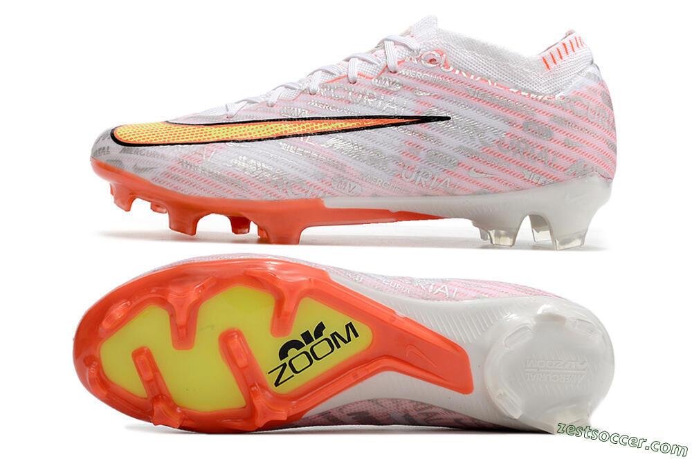 Nike Air Zoom Mercurial Vapor 15 Elite FG Low-Tops Soccer Cleats - White/Orange/Sliver 1
